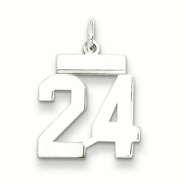 Number 24 Pendant Digit Twenty Four Charm Numeral Polished Sterling Silver 